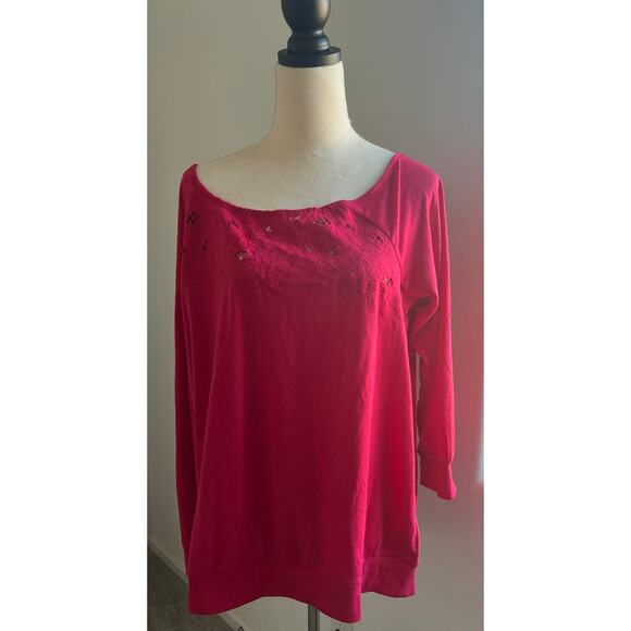 NWT TORRID Magenta Pink Off the Shoulder Floral Lace Neckline SweatshirtSize 2X - Picture 1 of 12